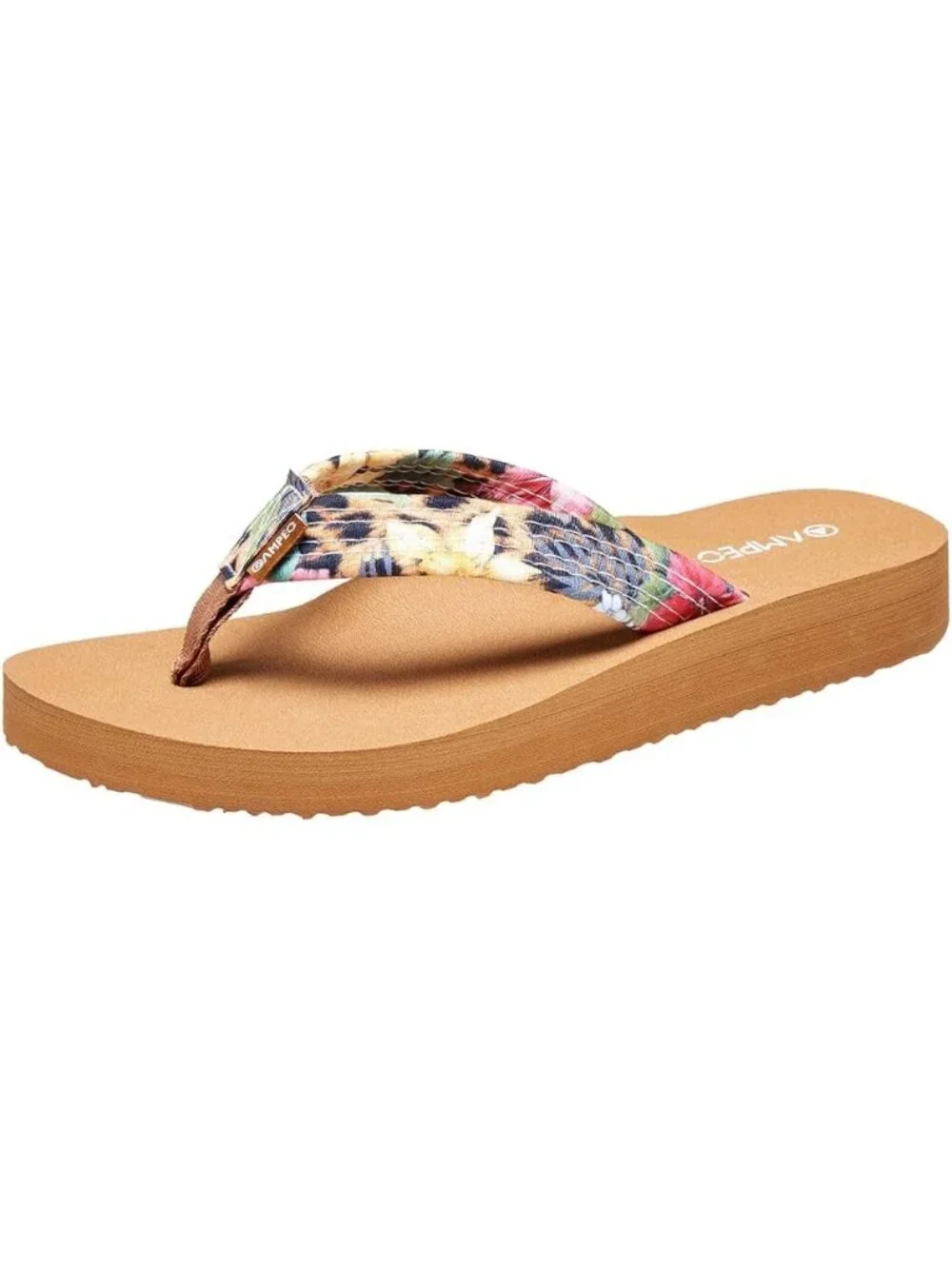 Women's Floral Leopard Yellow Comfortable Flip Flops Summer Beach Thong Sandals